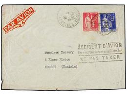 FRANCIA. 1938 (9-2). PARÍS A SOUSSE (Tunisie). 65 Cts. 1 Fr. Marca ACCIDENT D´AVION CORRESPONDANCES RECUEILLIES EN MER/N - Autres & Non Classés