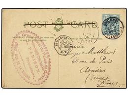 FRANCIA. 1904. ISLAS DEL CANAL. JERSEY A FRANCIA. Tarjeta Postal Franqueada Con Sello Britanico De 1/2 P. Verde Mat. GRA - Autres & Non Classés