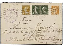 FRANCIA. 1934 (Nov). Cover Bearing Sower Issue 1c. Ochre And 2c. Deep Grey Green Pair With 1932 45c. Bistre Tied By BORD - Autres & Non Classés