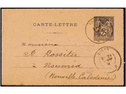 ARGELIA. 1891. KOLEA (Alger) A NOUMEA. Entero Postal De 25 Cts. Negro, Mat. KOLEA/ALGER, Al Dorso Transito Por MARSEILLE - Altri & Non Classificati