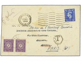 ARGELIA. 1948. LONDON To ALGERIA. 2 1/2 D. Blue, Taxed On Arrival With Algeria 3 Fr. Lilac (2) Stamps And Redirected To - Autres & Non Classés