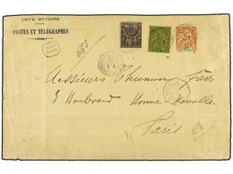 COSTA DE MARFIL. 1903 (Oct 31). Posts & Telegraphs Envelope Sent Registered To Paris Bearing 1892 10c. Black On Lavender - Altri & Non Classificati