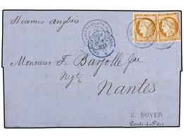 GUADALUPE. 1877. POINTEA PITRE A FRANCIA. 40 Cts. Naranja (2) Doble Porte, Vía Inglesa. - Other & Unclassified