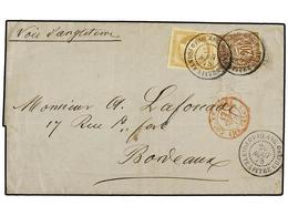 GUADALUPE. Ce.19+34. 1878 (Aug 26). Cover To BORDEAUX By British Packet With Mixed Issue Franking Of Ceres 1872-77 15c. - Otros & Sin Clasificación