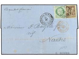 GUADALUPE. 1879. Envelope To France Bearing French General Colonies Ceres 5 Cents Green (Yvert 17) Mixed With Type Sage - Other & Unclassified