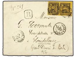 GUADALUPE. 1884 (July 11). Cover Sent Registered To HEIDELBERG (Baden) Franked By Imperforate Pair Of Provisional 1884 2 - Other & Unclassified