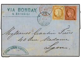 INDIA FRANCESA. 1881. Folded Letter Sheet To LYON, France Bearing 10 C.  And 15 C. Gros Chiffres (Ceres 18, 19) And Tied - Andere & Zonder Classificatie
