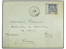 INDIA. 1903. KARIKAL A PARIS. 15 Cts. Azul Y Rojo Mat. Rectangular De Puntos INDE Y Fechador INDE/KARIKAL. - Altri & Non Classificati