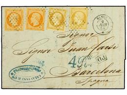 LEVANTE: CORREO FRANCES. 1858 (June 9). Cover From CONSTANTINOPLE To BARCELONA Franked By 1853 10c. Bistre Brown (2) And - Andere & Zonder Classificatie