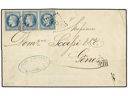 LEVANTE. 1869. SALONICA A GENOVA (Italia). 20 Cts. Azul. Mat. Rombo De Puntos ´5095´ De SALONICA Y Fechador ITALIE/1 SAL - Altri & Non Classificati