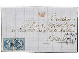 LEVANTE. 1870. SMYRNE A FRANCIA. 20 Cts. Azul (2). Mat. Rombo De Puntos ´5098´ Y Fechador SMYRNE/ TURQUIE. MUY BONITA. - Andere & Zonder Classificatie