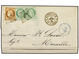 MARTINICA. Ce.13+17. 1876 (April 27). Cover To MARSEILLE Franked By General Issue 1871-77 5. Green On Greenish (2) And 4 - Autres & Non Classés