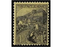 * MONACO. Yv.32. 1919. 1 F + 1 F Black On Yellow. Light Hinged. Yvert.400€. - Autres & Non Classés