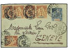 NUEVA CALEDONIA. 1895. Postal Stationary Envelope 15 C Blue Upgraded With 2 C Lilac/brown (5) (one Stamp Defective) (Yve - Autres & Non Classés