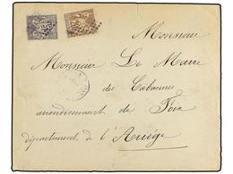 REUNION. 1878. ST. DENIS A FRANCIA. 15 Cts. Gris Y 20 Cts. Castaño S. Amarillo. Mat. ROMBO DE PUNTOS, Al Dorso Llegada. - Autres & Non Classés