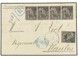 REUNION. 1890 (Oct 16). Registered Cover To NANTES Bearing Single And Horizontal Strip Of Four General Issues 1881 Duboi - Altri & Non Classificati