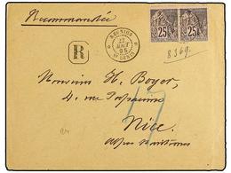 REUNION. Yv.24 (2). 1895. ST. DENIS A FRANCIA. 25 Cts. Negro S. Rosa (2) Carta Certificada, Al Dorso Llegada. - Other & Unclassified