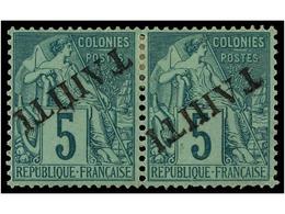 * TAHITI. Yv.10a. 1893. 5 Cts. Green, Pair INVERTED OVERPRINT. Very Fine. - Other & Unclassified