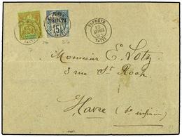 TAHITI. 1893 (April 13). Cover To Le Havre Franked By 1893 Surcharged ´Tahiti´ On 15c. Blue (Scott 22) And Oceanic Settl - Other & Unclassified