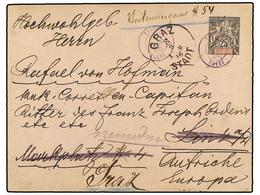 TAHITI. 1896. TAIOHATE (Isles Marquises) To AUSTRIA. 25 Cts. Black And Red Postal Stationary Envelope Cancelled TAIQHAE/ - Andere & Zonder Classificatie