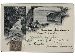 TAHITI. 1904. PAPEETE To FRANCE. Ilustrated Postcard Franked With 10 Cts. Black On Blue. - Other & Unclassified