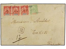 TAHITI. 1910. FRONT ONLY. MAKATEA To TAHITI. Registered Cover Franked With 5 Cts. Green And Three 10 Cts. Red Cancelled - Other & Unclassified