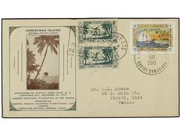 TAHITI. 1934. PAPEETE A USA. 15 Cents. Verde (2) Mixto Con Sello De 10 Cents. De CHRISTMAS ISLANDS, Coconut Plantations. - Autres & Non Classés