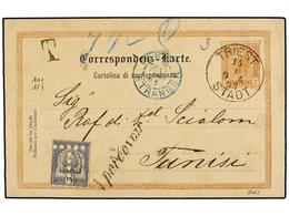 TUNEZ. 1893. TRIEST (Austria) A TÚNEZ. Entero Postal De 2 Kr. Castaño, Tasado A La Llegada Con Sello De Túnez De 15 Cts. - Autres & Non Classés