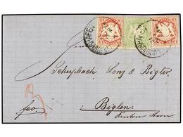 ALEMANIA ANTIGUOS ESTADOS: BAVIERA. Mi.22, 23 (2). 1871. LUDWIGSHAFEN To BIGLEN (Switzerland). 1 Kr. Green And 3 Kr. Ros - Otros & Sin Clasificación