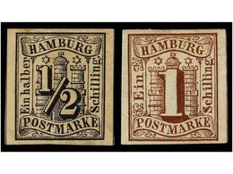 * ALEMANIA ANTIGUOS ESTADOS: HAMBURGO. Mi.1, 2. 1859. 1/2 S. Black And 1 S. Brown. Michel.260€. - Otros & Sin Clasificación