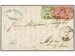 ALEMANIA. Mi.9 (2), 16. 1869. NORTH CONFEDERATION. MAINZ To BIGLEN (Switzerland). 3 Kr. Red (2) And 1 Kr. Green. - Autres & Non Classés