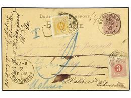 ALEMANIA. 1883 (Sept 22). Germany 5pf. Violet Stationery Card Used From BERLIN To HAMBURG, Re-addressed On Arrival To MA - Other & Unclassified