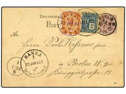 ALEMANIA. 1887 (Jan 21). 5pf Violet Stationery Card Locally Used With Hansa Local Post 2pf Blue And 2pf Orange Packetfah - Other & Unclassified