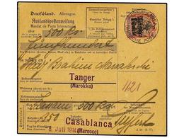 MARRUECOS ALEMAN. 1914 (July 8). CASABLANCA. Money Order Form Used To TANGIER Franked By Gothic April 1911 1p. On 80pf. - Otros & Sin Clasificación