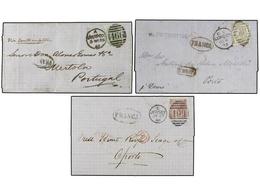 GRAN BRETAÑA. 1852-73. SIX Covers To OPORTO (Portugal). Franked By 6d. (3), 1sh. (2) And 6d+1d. Fine Group. - Otros & Sin Clasificación