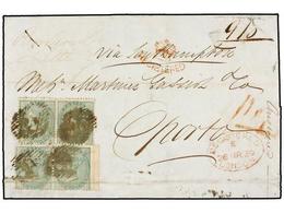 GRAN BRETAÑA. Sg.71 (4). 1859. LONDON To OPORTO (Portugal). 1sh. Green (4) With Red CROWN/REGISTERED And REGISTERED Mark - Other & Unclassified