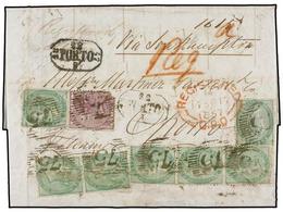 GRAN BRETAÑA. 1859. LONDON To OPORTO (Portugal). 6d. Lilac And 1sh. Green (7) Four Rates (6sh. 4d. Packet, 8d. Inland, 6 - Other & Unclassified