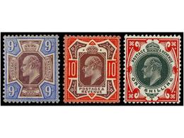 * GRAN BRETAÑA. Sg.250, 255, 257. 1902. 9 D., 10 D. And 1 Sh. Original Gum. FINE. Stanley Gibbons.380£. - Autres & Non Classés