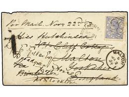 AUSTRALIA. 1884. HAWIHORN (Victoria) To ENGLAND. 6 P. Blue, Redirected To SCOTLAND, Taxed 1 D. - Andere & Zonder Classificatie
