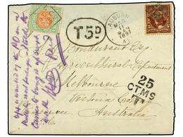 AUSTRALIA. 1897. AUBURN To MELBOURNE. 5 Cents Brown Taxed On Arrival With Victoria 5 D. Green And Red Stamp. One Flap Mi - Other & Unclassified