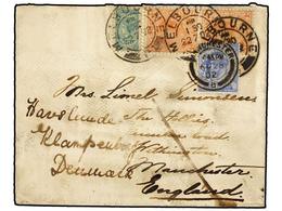 AUSTRALIA. 1902. MELBOURNE (Victoria) To MANCHESTER. 1/2 D. Green And 1 D. Rose (2) 2 1/2 P. Blue Stamp. Stains. - Andere & Zonder Classificatie