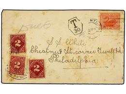 AUSTRALIA. 1911. PERTH To PHILADELPHIA. 1 D. Red Taxed On Arrival With U.S.A. 2 Cents Red (3) Stamps. Stains. - Andere & Zonder Classificatie