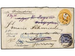 BIRMANIA. 1895. RANGOON To STETTIN (Germany). 2 Anna Orange Envelope Redirected To PARIS With German 10 Pf. Blue Stamp. - Altri & Non Classificati
