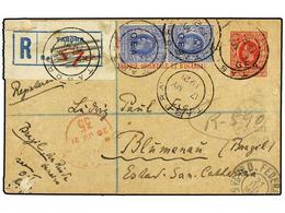 AFRICA ORIENTAL BRITANICA. 1921. Registered Overprinted 6c. Postal Stationery Card Sent To BRAZIL, Uprated With Pair Of - Autres & Non Classés