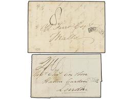 GIBRALTAR. 1834-38. TWO Entire Letters To LONDON And MALTA With Black GIBRALTAR Arc Mark. - Autres & Non Classés