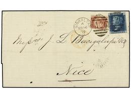 GIBRALTAR. Sg.Z15+Z22. 1879 (March 16). Cover From GIBRALTAR To NICE Franked By Great Britain 1858 2d. Blue Pl. 15 And 1 - Otros & Sin Clasificación