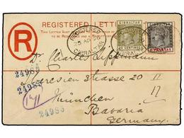 GIBRALTAR. Sg.24, 32. 1898 (April 25). Small 20cs. Red Registered Postal Stationery Envelope, Used To BAVARIA And Additi - Other & Unclassified