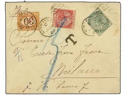 GIBRALTAR. 1900. GIBRALTAR To MILANO (Italy). 1 P. Rose And 1/2 P. Green. Taxed On Arrival With Italian 30 Cts. Stamp. - Otros & Sin Clasificación