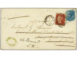 INDIA. 1867. CALCUTTA To LONDON. 4 Annas Green Redirected With Great Britain 1 P. Red Stamp. - Other & Unclassified