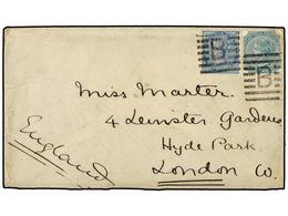 INDIA INGLESA. 1884. BELGAUM To LONDON. 1/2 Anna Blue And 4 Annas Green. - Other & Unclassified